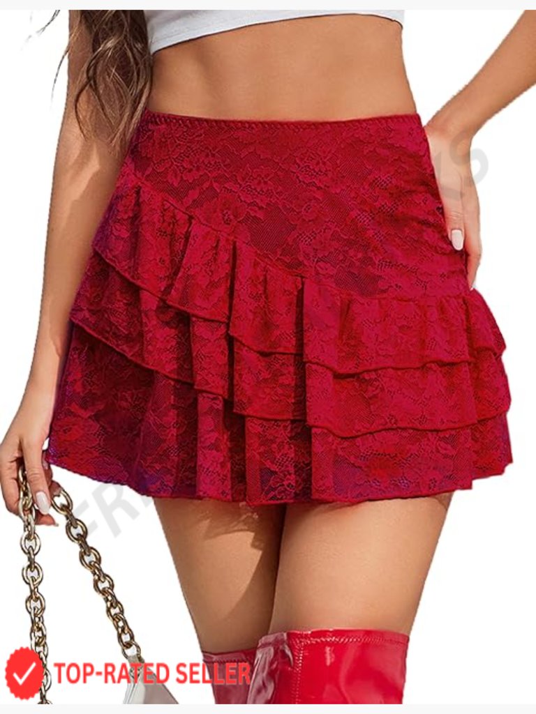 Y2k Lace Mini Skirt Ruffle A Line High Waisted Layered Skirt Half Slip